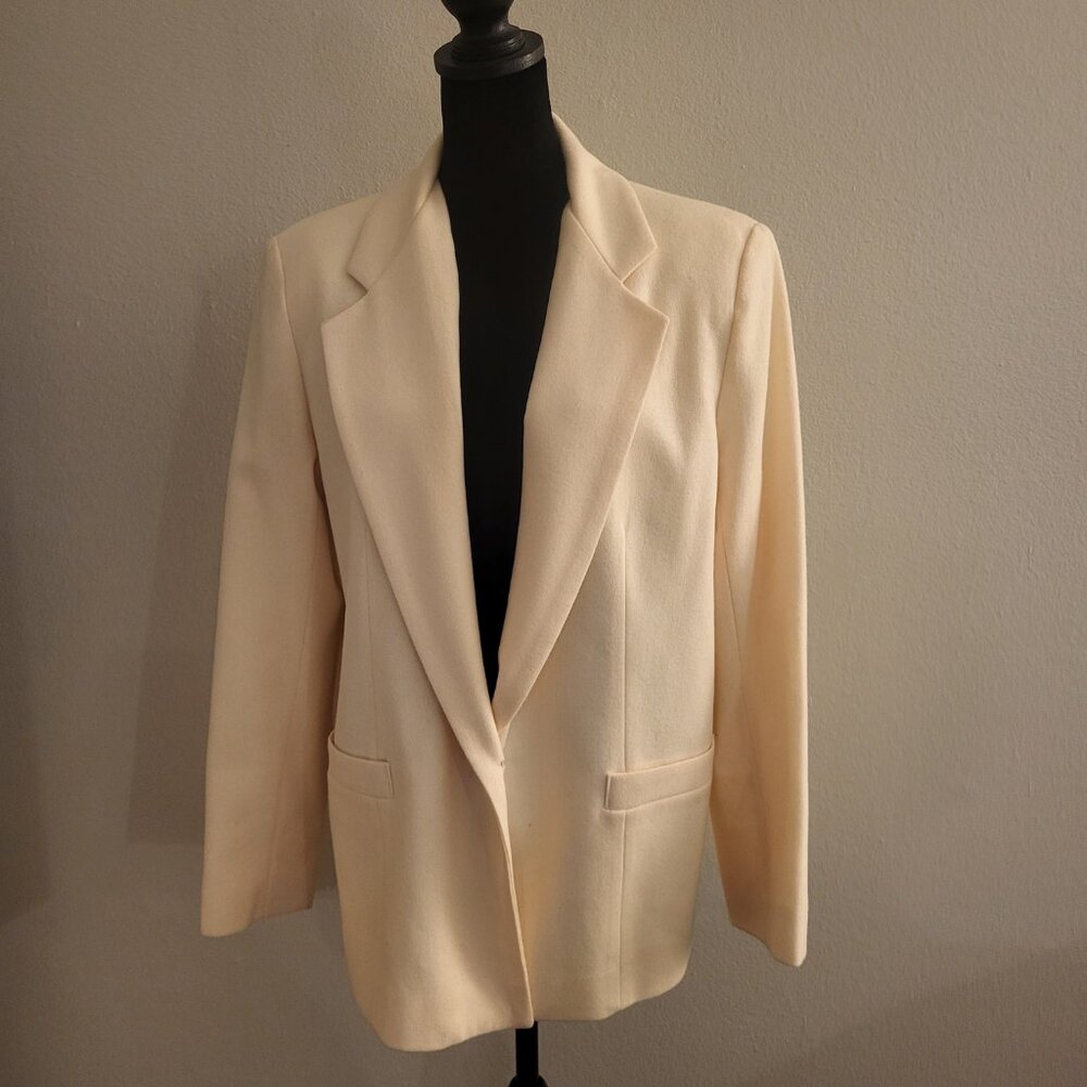 VTG Dumas Womens Ivory 100% Wool One Button Blazer Jacket Petite size 4 Preppy